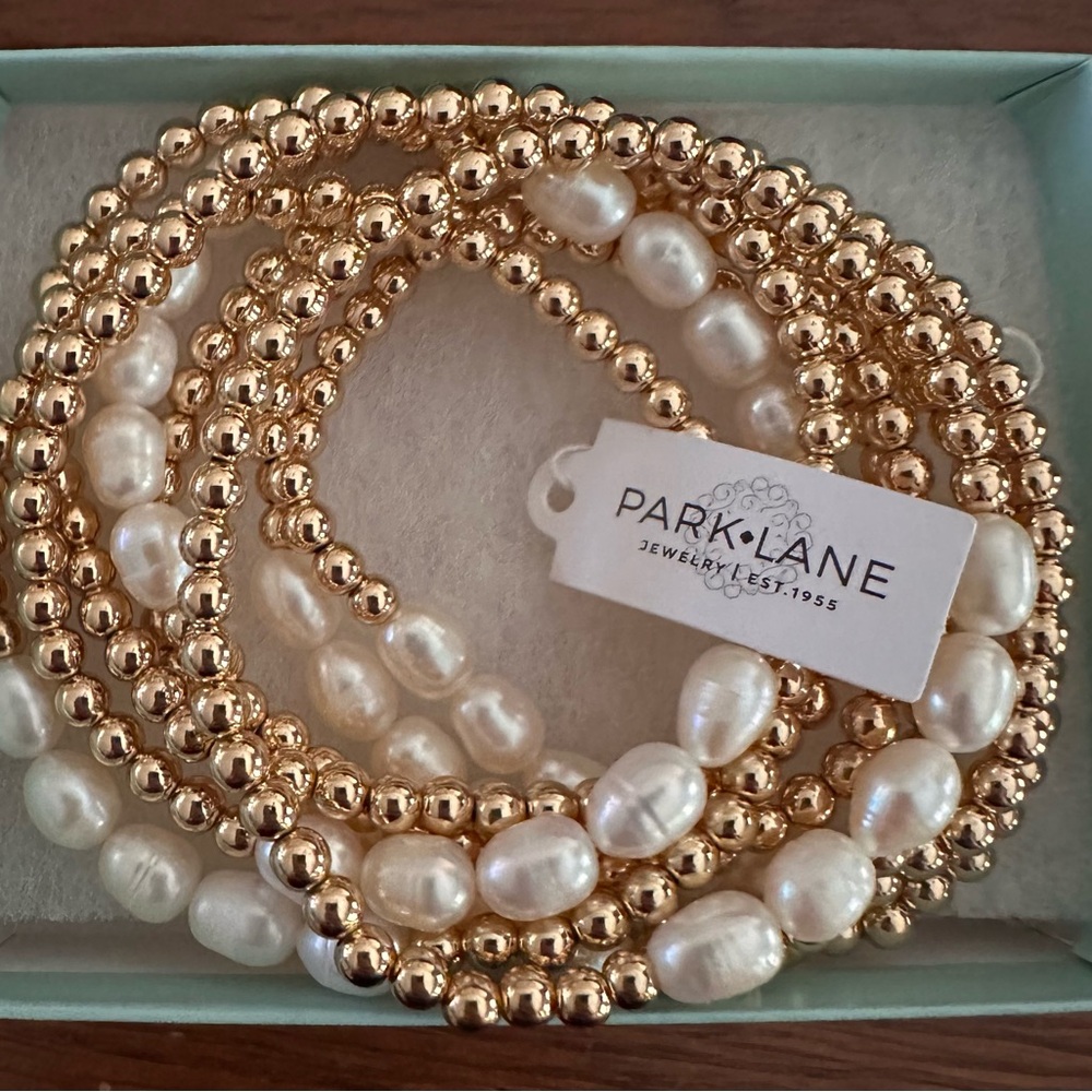 Park Lane Gold and White Beaded Bracelet Set